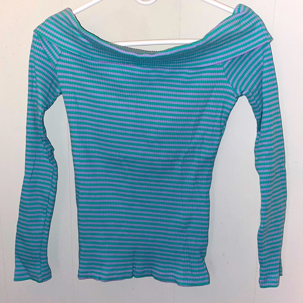 Green and purple striped shirt